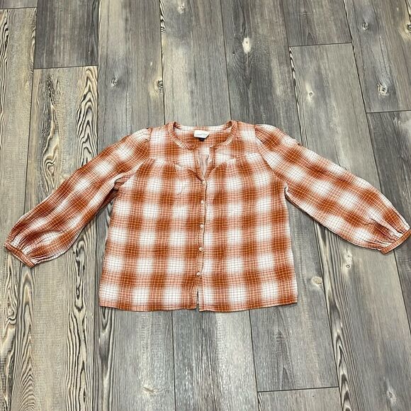 Universal Threads Orange Plaid Top - Picture 1 of 8